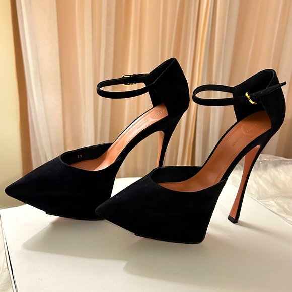 Amina Muaddi  “Angelica” Plateau Black Suede Pumps
(Size 39) - Picture 5 of 16